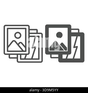 Zwei Gemälde Collage Linie und ein solides Symbol, Stadtmuseum Konzept. Vektorgrafiken. Bildfläche mit Landschaft, Schild auf weißem Hintergrund, aus Stock Vektor