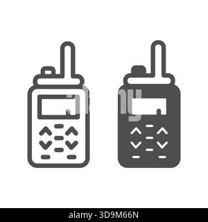 Walkie-Talkie-Radio mit Antennenleitung und Symbol, Stadtmuseum-Konzept. Vektorgrafiken. Wächter-Sprachempfänger, Sicherheitsschild auf weißem Hintergrund Stock Vektor