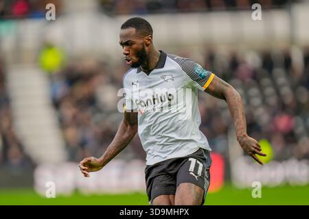 Derby, Großbritannien. Dezember 2025. Corey Blackett-Taylor von Derby County während des Sky Bet Championship Matches Derby County gegen Leicester City im Pride Park Stadium, Derby, Großbritannien, 6. Dezember 2025 (Foto: Maynard Manyowa/News Images) *** GER AUT SUI OUT *** in Derby, Großbritannien am 12.6.2025. (Foto: Maynard Manyowa/News Images/SIPA USA) Credit: SIPA USA/Alamy Live News Stockfoto