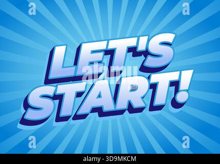 Ein lebendiges Grafikdesign mit Text LÄSST LOS! In fetter, verspielter Schrift vor blauem, radialem Hintergrund. Stock Vektor