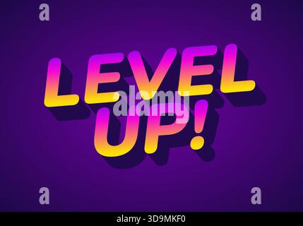 Farbenfrohe Textgrafik mit dem Satz „LEVEL UP“! In einer modernen, fetten Schrift mit Verlaufseffekt auf violettem Hintergrund. Stock Vektor