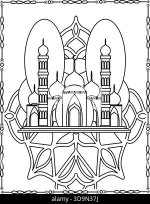 Malseite Für Islamische Moschee. Wunderschöne Masjid Line Art für Kinder und Erwachsene. Stock Vektor