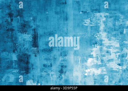 Abstrakter blau gemalter Texturhintergrund mit rauen Pinselstrichen, verschiedenen Farbschattierungen und Flecken und Grunge-Oberflächeneffekt. Moderne Kulisse, Wal Stockfoto