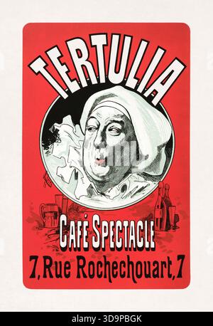 Farbiges lithographisches Poster von Jules Chéret zur Förderung von Tertulia, einem Pariser Café-Spektakel, das inzwischen nicht mehr existiert. Stockfoto