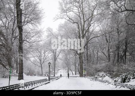 Winterschnee im Central Park, New York City. Stockfoto