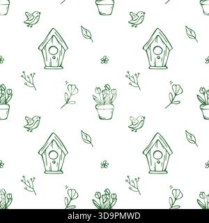 Nahtloses Frühlingsmuster mit osterkritzeleien Stock Vektor