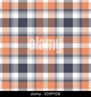 Nahtloses Textil mit kleinem Muster, zufällige Vektor-Check-Textur. Bezauberndes Karomuster aus Schottenstoff in Orange und weiß. Stock Vektor