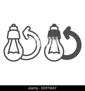 Glühlampe und ersetzen Sie die Pfeillinie und das durchgehende Symbol, Servicekonzept für Elektriker. Vektorgrafiken. Ersetzen der Glühlampe, Reparaturschild auf weißem Hintergrund, Stock Vektor