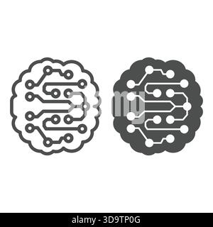 Neuronale Netzwolkenlinie und Symbol, neuronales Netzkonzept. Vektorgrafiken. Künstliche Intelligenz Gehirn, Datenschulungsschild auf weißem Hintergrund, Stock Vektor