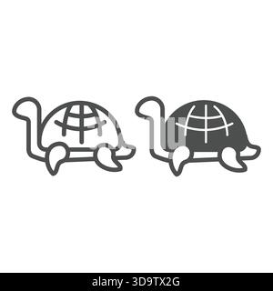 Schildkröten-Tierlinie und festes Symbol, tropisches Reisekonzept. Vektorgrafiken. Schildkröte Reptil Meerestier, wildes Lebenszeichen auf weißem Hintergrund, Outli Stock Vektor