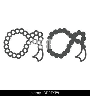Rosenkranz-Zähllinie und ausgewachsenes Symbol, arabisches Kulturkonzept. Vektorgrafiken. Gebetskegeln, Accessoire-Schild auf weißem Hintergrund, Umrissstyle-Ikone für Stock Vektor