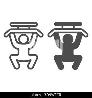 Athlet man in Trainingsmaschine Linie und solides Symbol, Bodybuilding Konzept. Vektorgrafiken. Mann-Power-Heben für Arme, Trainingsschild auf weißem Backgr Stock Vektor