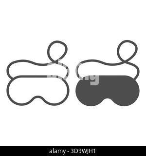 Schlafbrille mit elastischem Band und festem Symbol, Spa-Massagekonzept. Vektorgrafiken. Weiche Maske für Augensicherheit, Zubehörschild auf weißem Hintergrund Stock Vektor
