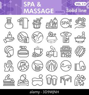 Sammlung oder Skizzen für Spa- und Massagesymbole, Masseurthema in Linienschildern für Web und App. Vektorgrafiken isoliert auf weißem Hintergrund Stock Vektor