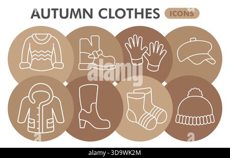 Kollektion oder Skizzen von Herbstsymbolen, Motivblase mit dünnen Linien für Web und App. Vektorgrafiken isoliert auf weißem bac Stock Vektor