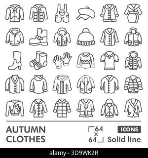 Kollektion oder Skizzen für Herbstkleidung, Design-Design in Linienzeichen für Web und App. Vektorgrafiken isoliert auf weißem Hintergrund Stock Vektor