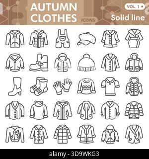 Kollektion oder Skizzen für Herbstkleidung, Design-Design in Linienzeichen für Web und App. Vektorgrafiken isoliert auf weißem Hintergrund Stock Vektor