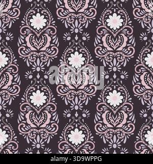 Dunkelrosa Folk Damaszene Blumen Stock Vektor