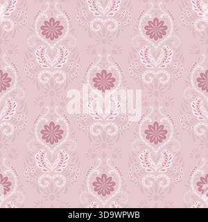 Weiches Rosafarbenes Folk Damask Blumenmuster Stock Vektor