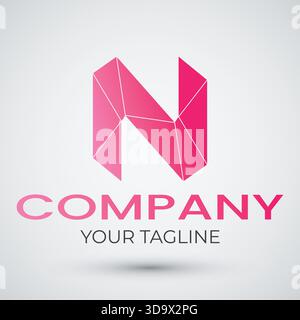 Designvorlage für Marke mit rosafarbenem Buchstaben n Stock Vektor
