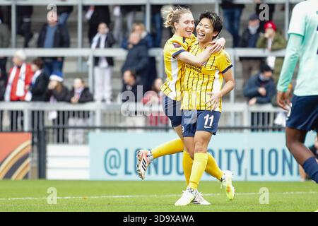 London, Großbritannien. Dezember 2025. Kiko Seike (11 Brighton), nachdem sie ihr erstes Tor im Spiel der FA Womens Super League zwischen London City Lionesses und Brighton im Copperjax Community Stadium in London erzielt hatte. Quelle: SPP Sport Pressefoto. /Alamy Live News Stockfoto