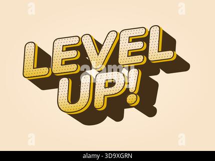 Eine lebendige und verspielte Grafik, die die TEXTEBENE ERHÖHT! In auffälligem 3D-Stil mit Schatteneffekt vor einem hellbeigen Hintergrund. Stock Vektor