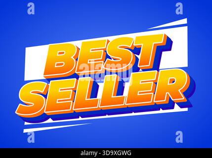Ein lebendiges Grafikdesign mit dem Text „BEST SELLER“ in auffälligem 3D-Stil mit blauem Hintergrund Stock Vektor