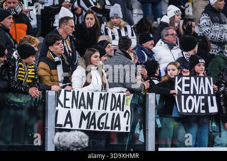 Fans des Juventus FC waren beim Fußballspiel Coppa Italia 2025/26 zwischen Juventus FC und Udinese Calcio im Allianz Stadium in Turin zu sehen Stockfoto