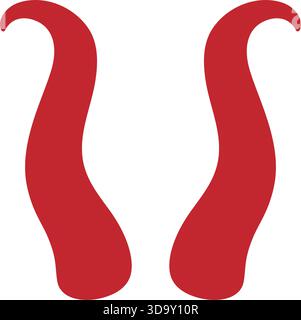 Rote, hohe, gebogene Teufelshörner. Flache Zeichentrick-Vektor-Illustration für Halloween, Fantasy-Monster oder gruselige Kostümthemen Stock Vektor