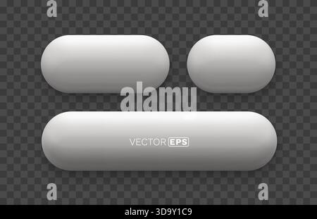 Weiße, abgerundete 3D-Tasten und minimale Elemente der Benutzeroberfläche für modernes Webdesign. Vektorabbildung Stock Vektor