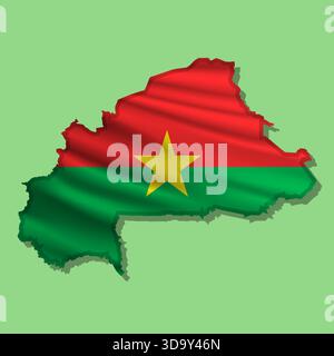 Schwenkende abstrakte Vektorflagge von Burkina Faso in Kartenform mit Schatten Stock Vektor