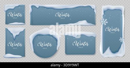 Winter Glas Schnee Verkauf Banner Set Stock Vektor
