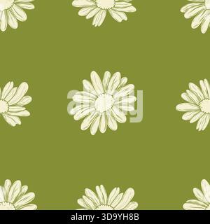 Nahtloses Vektormuster mit Kamillenblüten auf einem grünen Hintergrund. blumendesign für Stoffe, Verpackungen, Geschenkpapier, Dekor und Branding. Stock Vektor