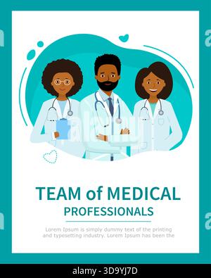 Poster oder Banner mit Gruppe von Ärzten, medizinisches Zentrum. Kommt, um Ärzten und Krankenschwestern zu helfen. Stock Vektor