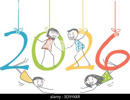 Zeichen, die auf den Zahlen des neuen Jahres 2026 ausgerichtet sind Stock Vektor