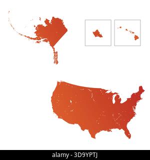 Karte der Vereinigten Staaten von Amerika, Schild Silhouette. Detaillierte Karte der USA. Weltkarte Globe. Vektorillustration isoliert auf weißem Hintergrund. Nordamerika Stock Vektor