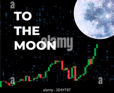Vektor-Illustration des Börsenthemas ZUM MOND, mit steigenden Charts, die finanziellen Erfolg darstellen Stock Vektor
