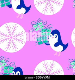 Nahtloses Pinguinmuster für Geschenkpapier und Stoffe sowie Bettwäsche und Kinderbekleidung und Neujahrsverpackungen sowie Noel Winter pac Stockfoto