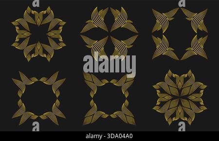 Gold Line Ornament Kollektion auf dunklem Hintergrund Stock Vektor