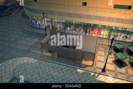 3D-Gebäude in der Stadt bei Nacht Stockfoto