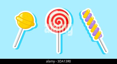 Satz Aufkleber Süße Lutscher Candy Vektor Illustration Cartoon Stock Vektor
