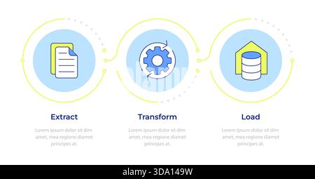 Infografik zur Verarbeitung von Geschäftsdaten in 3 Schritten Stock Vektor