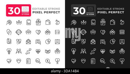 Symbole für Spendensammelzeilen in der benutzeroberfläche für den Hell- und Dunkelmodus eingestellt Stock Vektor