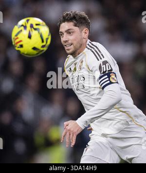 Madrid, Spanien. Dezember 2025. MADRID, SPANIEN - 7. DEZEMBER: Federico Valverde von Real Madrid während des Spiels zwischen Real Madrid und Celta Vigo, gültig für La Liga im Santiago Bernabeu Stadion in Madrid, heute 7. Dezember 2025. Foto: Ricardo Nogueira/Sports Press Foto: SPP Sport Press Photo. /Alamy Live News Stockfoto