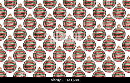 Nahtloses Weihnachtsmuster mit dekorativen Ornamenten und runden Korpus, die an ein Weihnachtsschmuck erinnern. Die Figur trägt einen Streifen Stockfoto