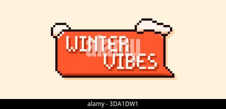 Winter Vibes Weihnachten Pixel Art Sprechblase. Stock Vektor