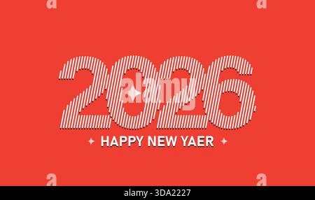 Neujahrsgrüße mit moderner Line-Art-Typografie für 2026, perfekt für Banner, Karten und digitale Feiern. Stock Vektor