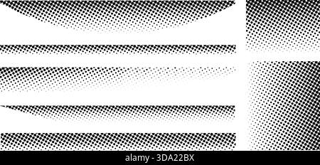 Satz rechteckiger Schattenformen mit verblasstem Rastereffekt, isoliert auf weißem Hintergrund. Abstrakte Elemente mit körniger, rauschiger oder pixelförmiger Textur. Vektorgrafik. Stock Vektor