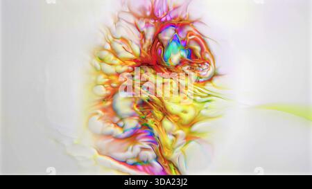 Abstrakter Fluidspalt mit lebendigen, wirbelnden Farben auf weiß Stockfoto