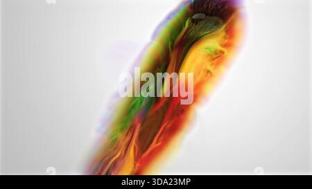 Abstrakter Fluidspalt mit lebendigen, wirbelnden Farben auf weiß Stockfoto